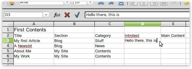 Spreadsheet setup